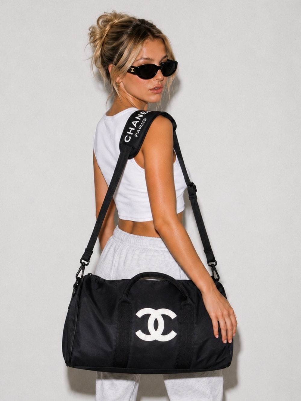 Vintage Chanel Black and White Logo Travel Duffel Bag Loyalist Bag
